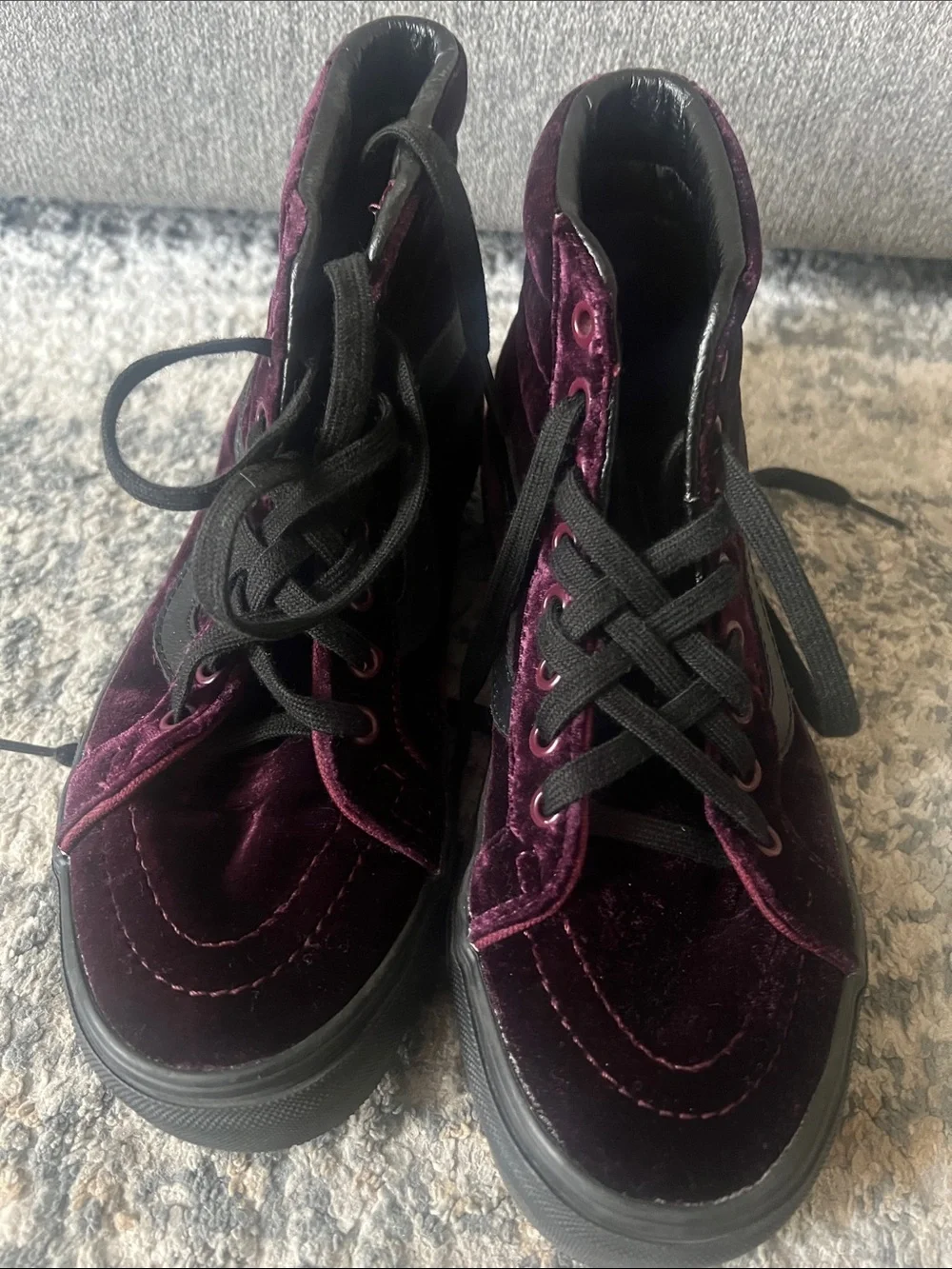 Vans High-Top Velvet Sneakers in Deep Burgundy and Black